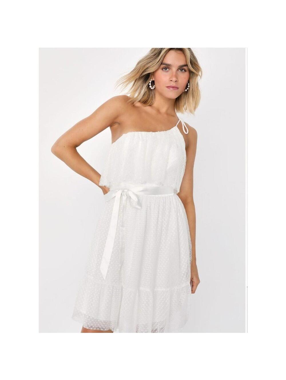 Lulus Meant To Be Together Ivory Satin One Shoulder Mini Dress Size M New